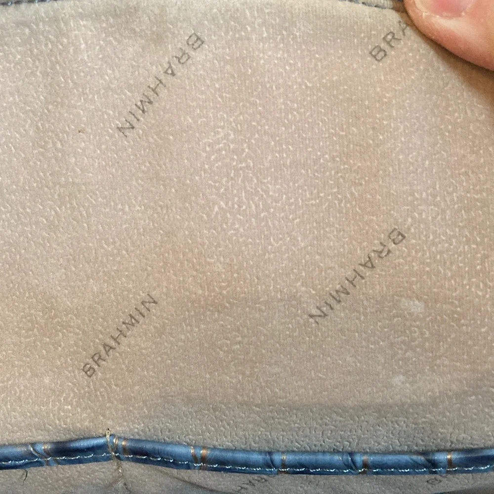 Brahmin Womens Large Duxbury Satchel Purse Blue Gold Metallic Croc Embossed‎